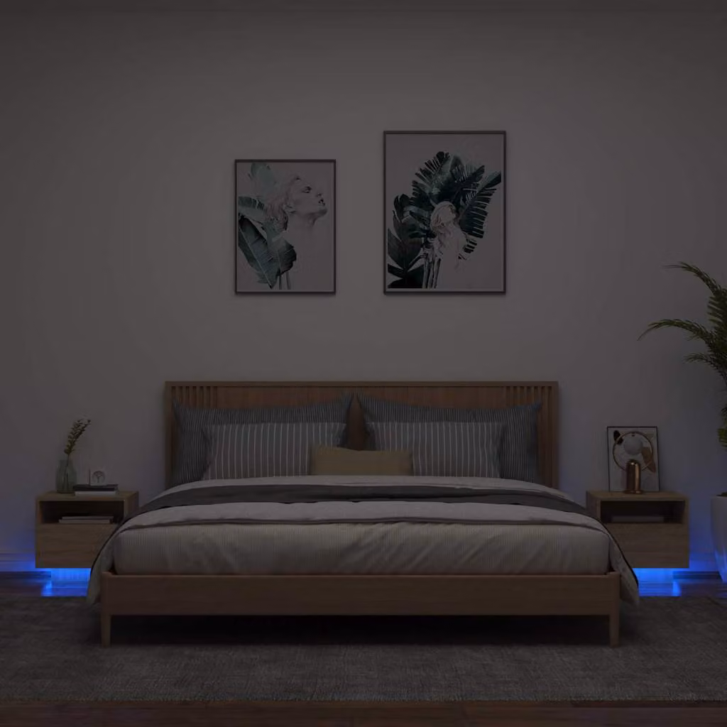 Set di 2 comodini vidaXL con luci LED integrate in legno Rovere Sonoma, L 40 cm x P 39 cm x H 37 cm