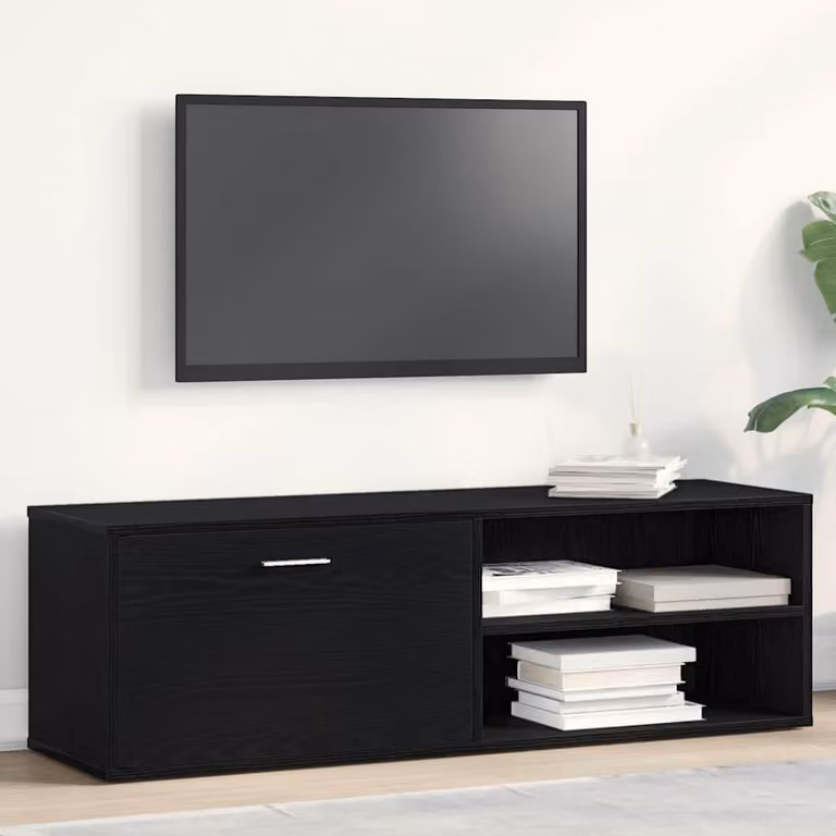 Mobile TV vidaXL in legno multistrato e MDF, colore Rovere Nero, L 120 x P 34 x H 37 cm