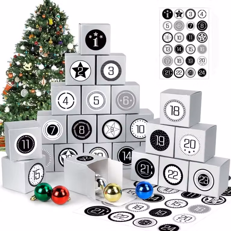 Riempi il tuo calendario dell'avvento 24 caselle Scatole regalo fai da te numeri adesivi