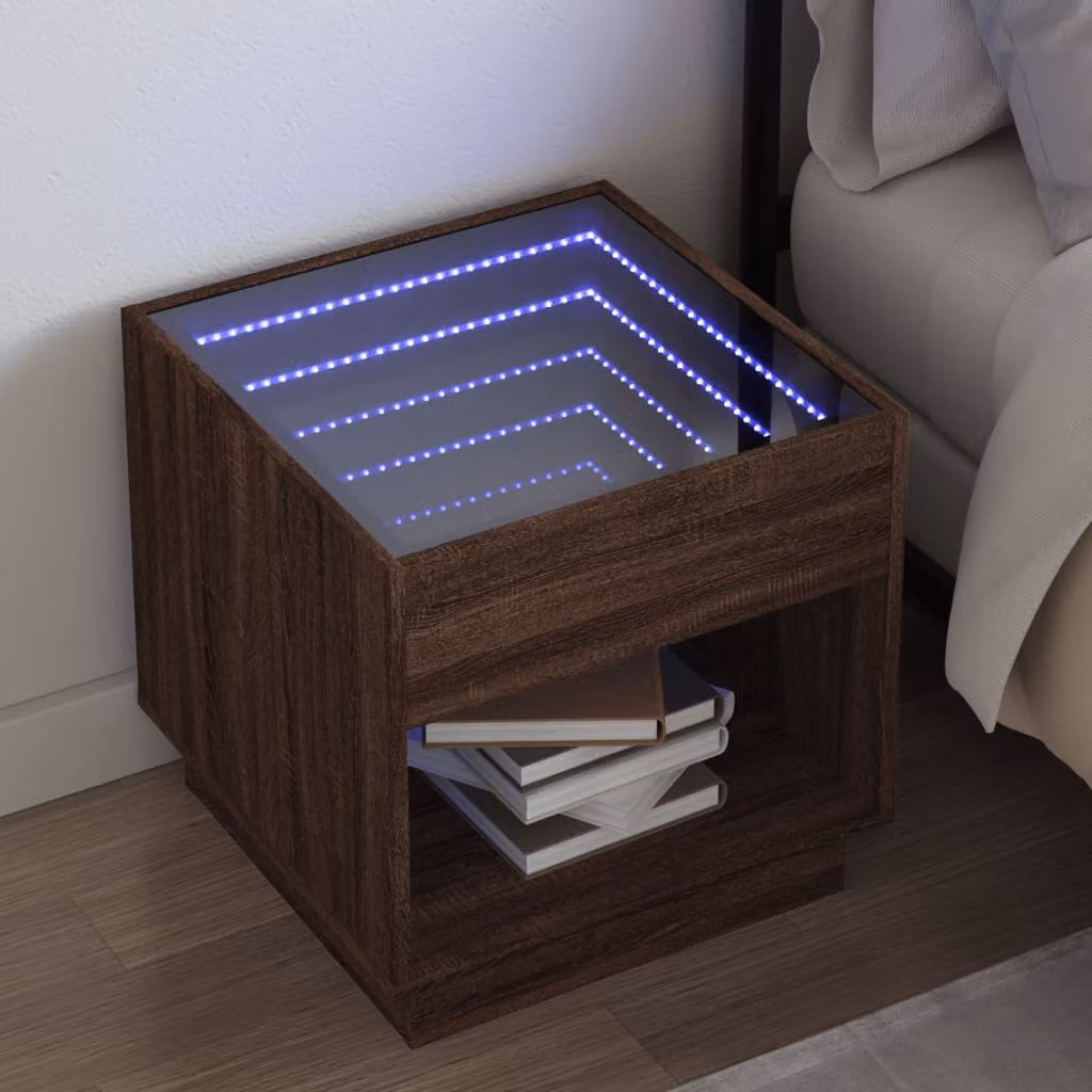Comodino con LED Infinity vidaXL in Rovere Marrone L/P/H: 50 x 50 x 50 cm