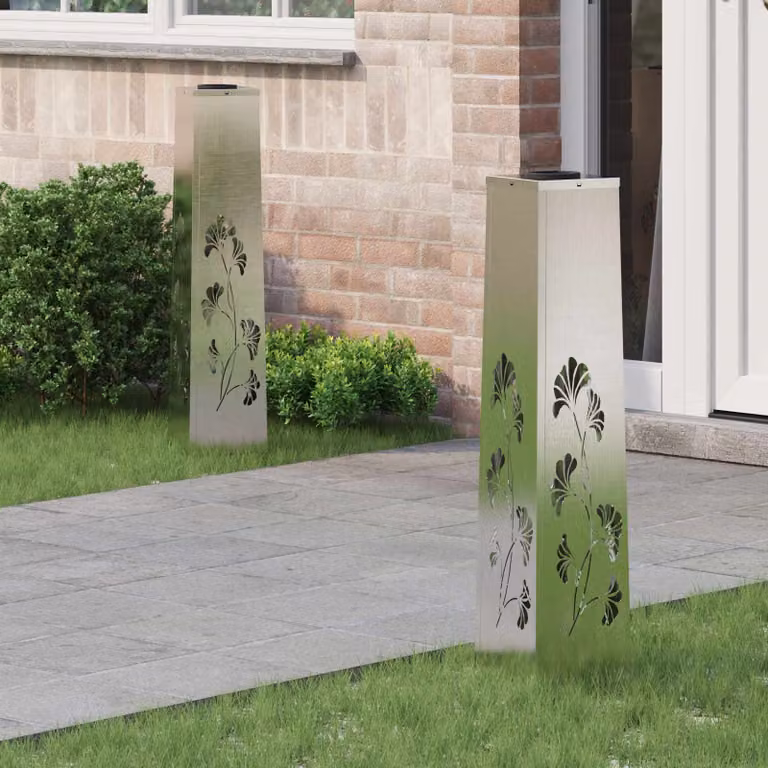 Set di 2 faretti LED solari vidaXL per sentieri e giardino, colore argento, H x L x P: 80 x 18 x 18 cm, luce bianco caldo