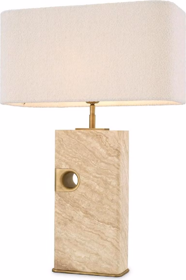 Casa Padrino lampada da tavolo beige / ottone antico / crema 46 x 22 x h. 68 cm - Lampada da tavolo in travertino con paralume rettangolare - Lampade da tavolo - Luxury Collection