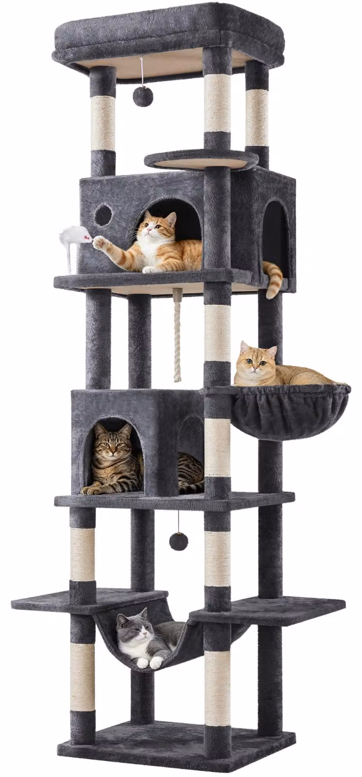 Yaheetech, albero per gatti grande XXL, altezza 210 cm, con 9 pali per graffiare, colore grigio scuro