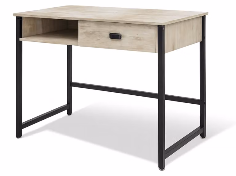 Otari - Scrivania in stile industrial bleach con cassetto e vano a giorno, 110x50xH76 cm