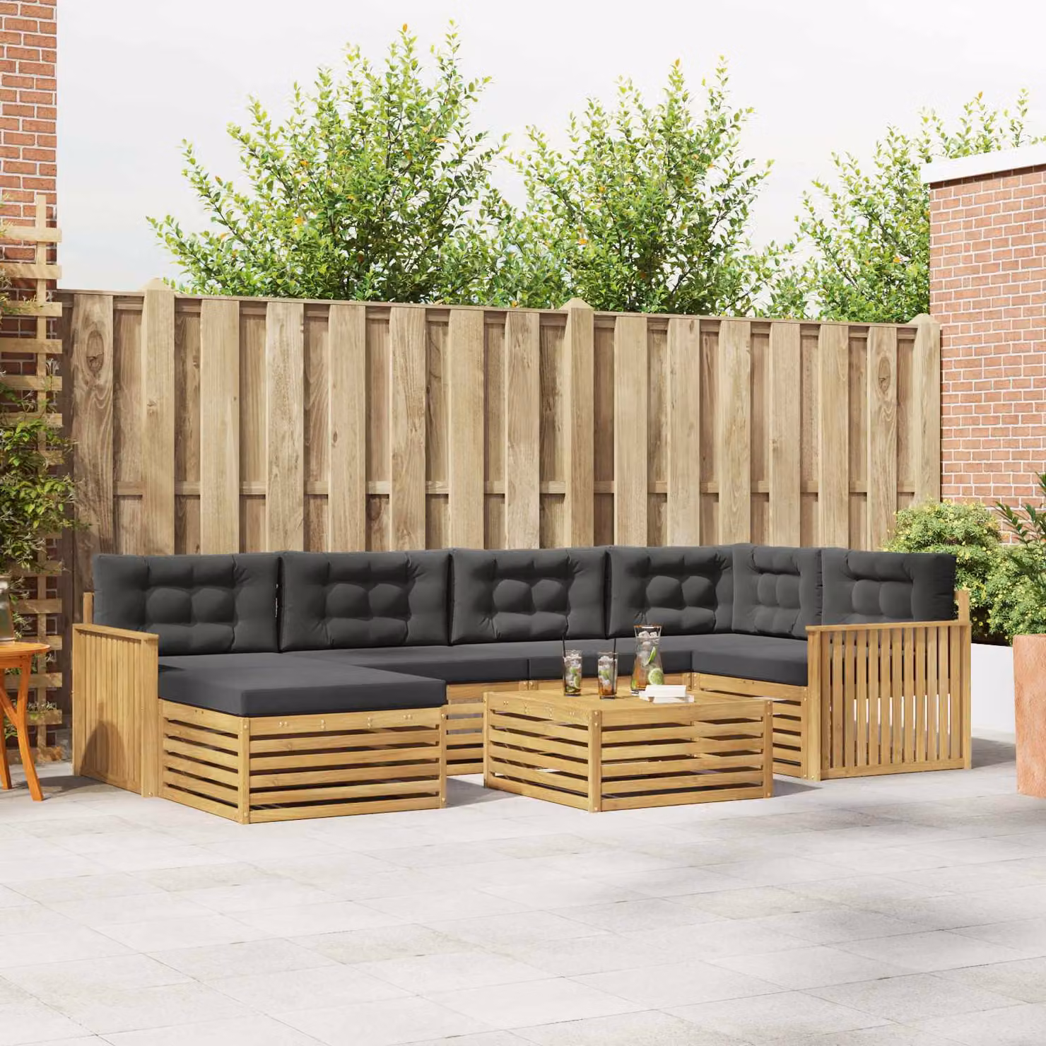 vidaXL Set di divani da esterno 7 pz in legno di acacia con cuscini, Bianco, Antracite e Marrone