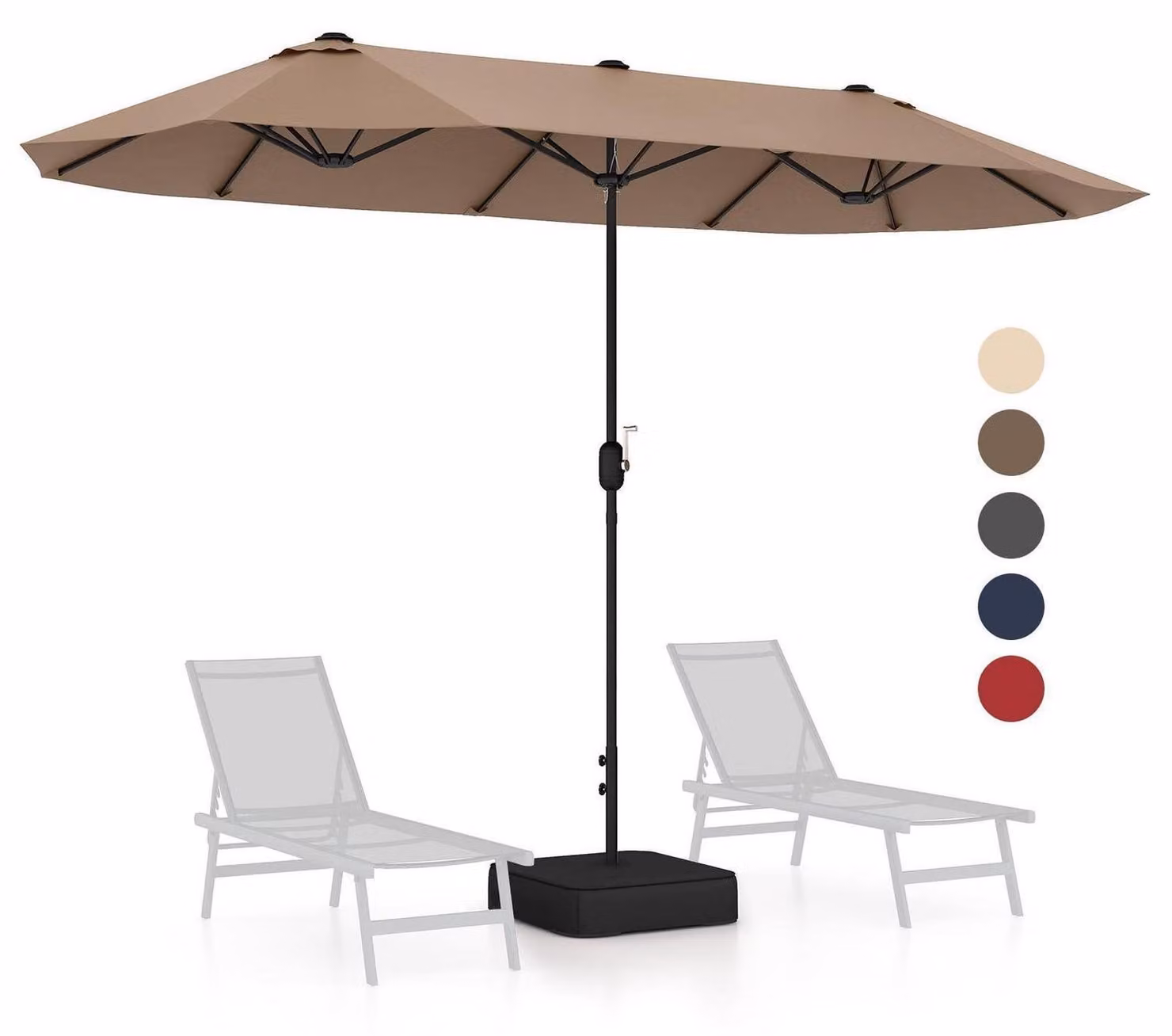 Ombrellone da esterno, 400 x 200 cm, con manovella e luci LED solari, color marrone