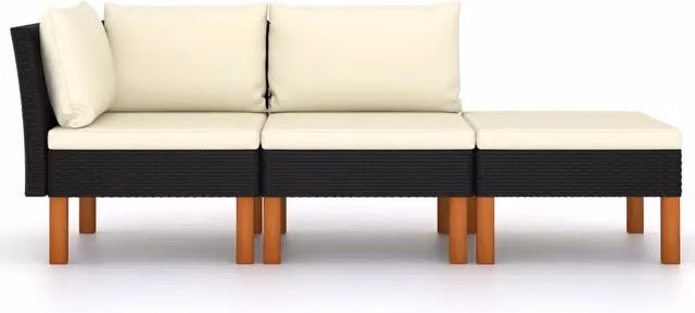 Set di divani da giardino a L con pouf vidaXL in rattan e metallo con cuscini inclusi, disponibile in nero, bianco o beige