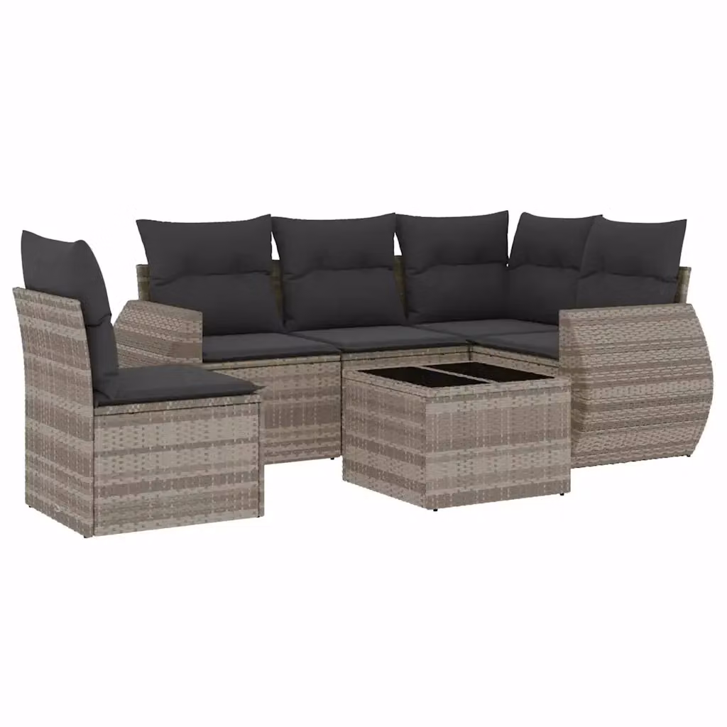 Set Divano da Giardino 6 Pezzi vidaXL in Polyrattan Grigio Antracite con Cuscini e Tavolino – 2