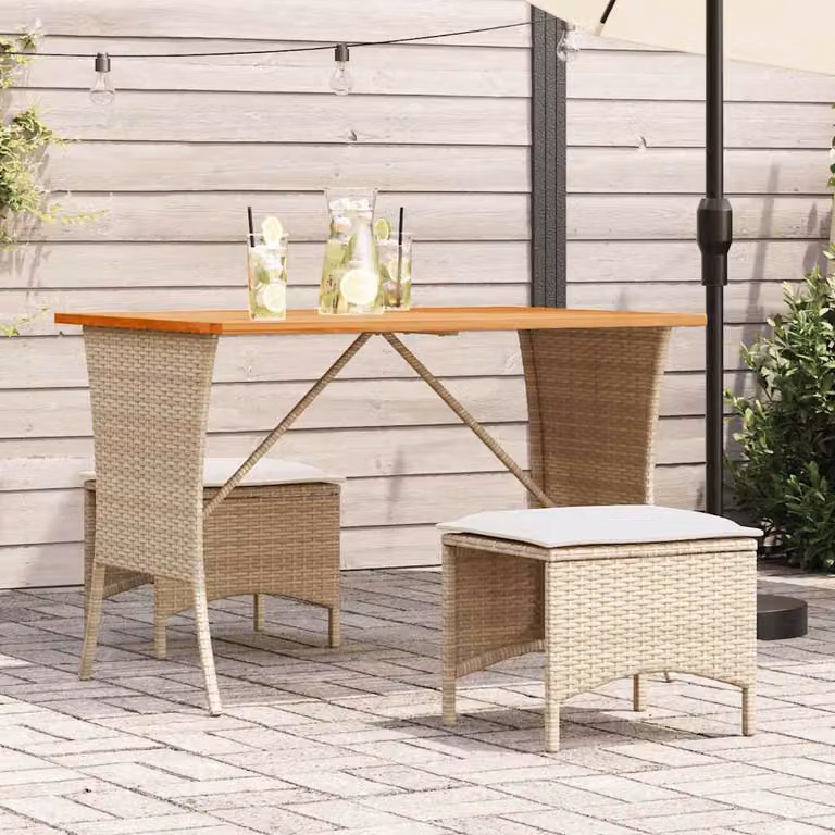 Set da Pranzo da Giardino vidaXL in Polyrattan e Legno di Acacia con Cuscini Beige e Bianchi