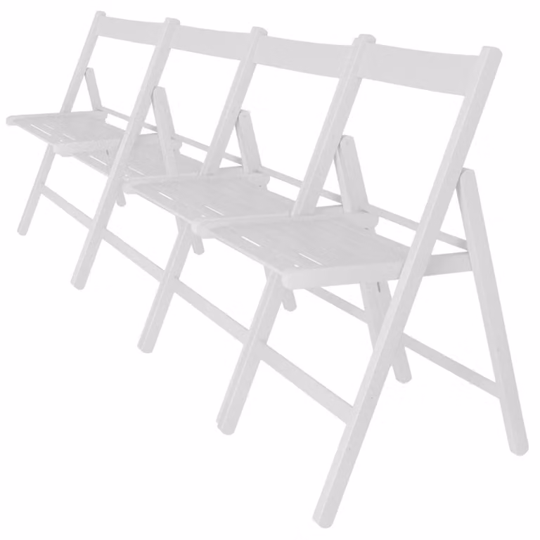 Set di 4 sedie pieghevoli in legno di faggio, colore bianco, dimensioni 43x43x79 cm