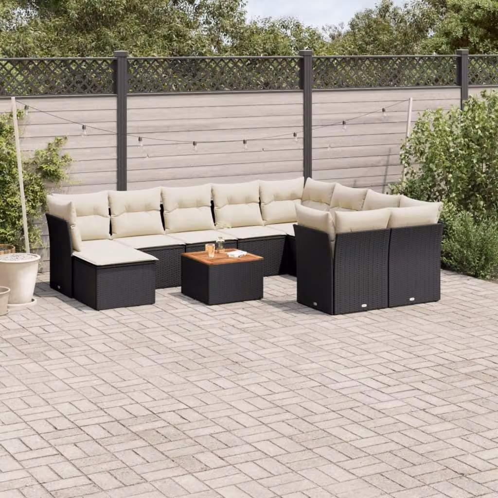 Maison Exclusive - Set Divani da Giardino 11 pz con Cuscini in Polyrattan Nero
