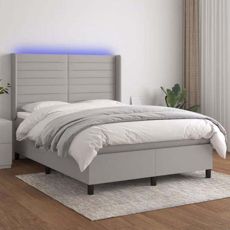 Letto a Molle vidaXL con Illuminazione LED e Porte USB in Tessuto Grigio o Bianco L/P/H: 140 x 200 x 147 cm