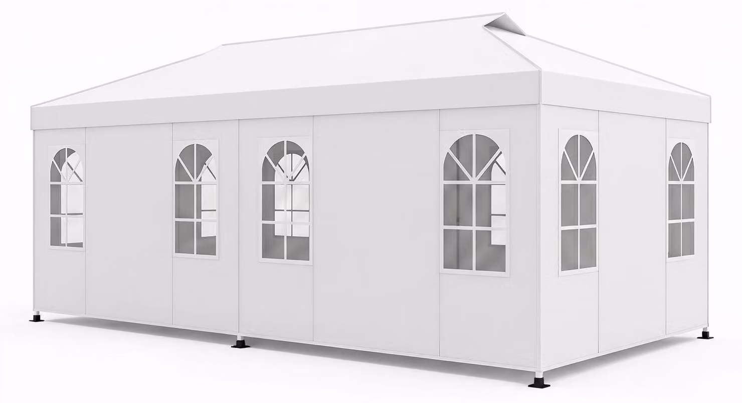 COSTWAY, tenda pop-up 3x6 metri, tenda da festa con altezza regolabile, dotata di 6 pareti laterali e finestre, tenda pieghevole per giardino con protezione solare, strisce riflettenti e borsa per il trasporto
