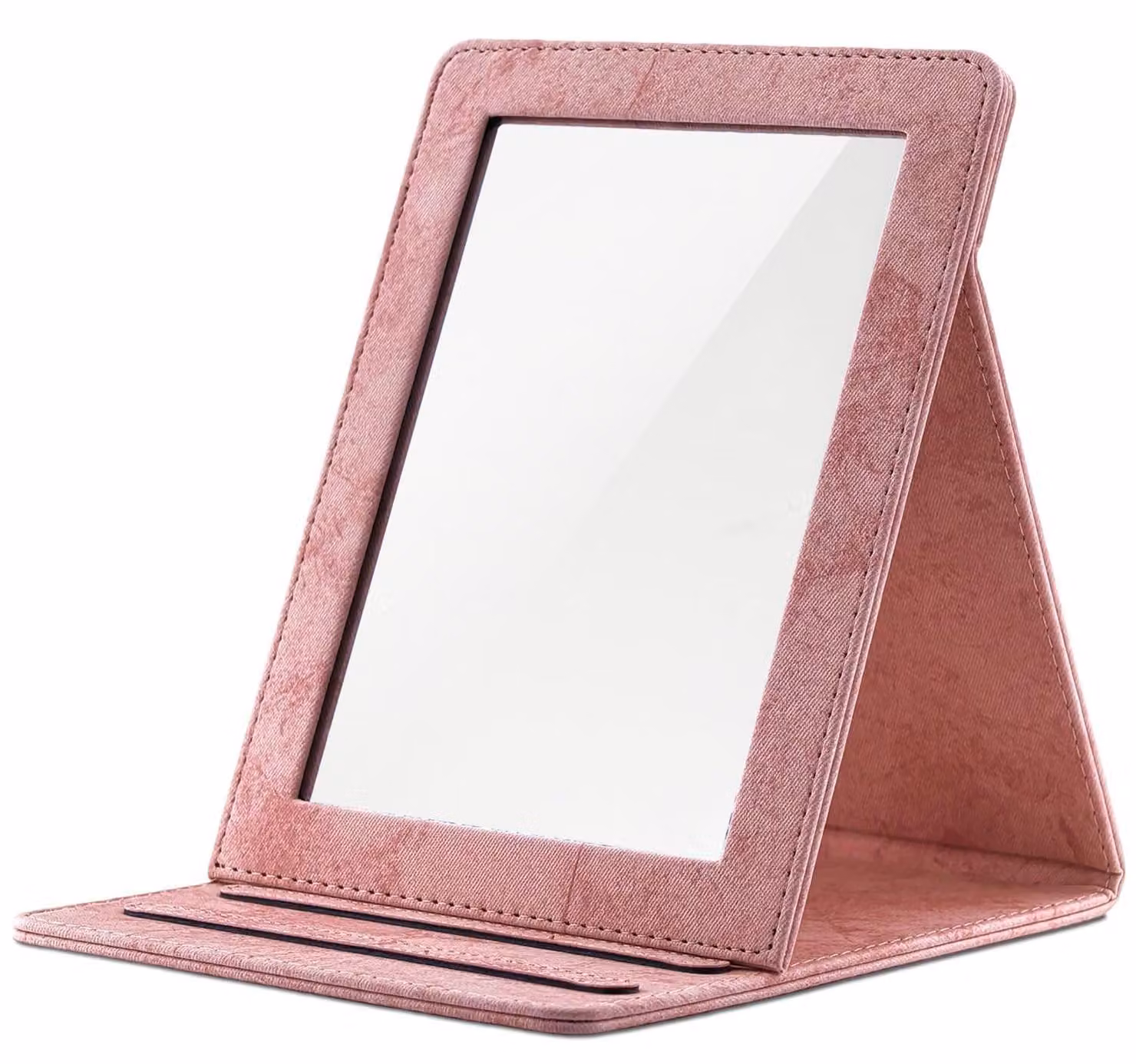 Omgoods - Specchio da trucco pieghevole in ecopelle - Qualità da viaggio, portatile e regolabile