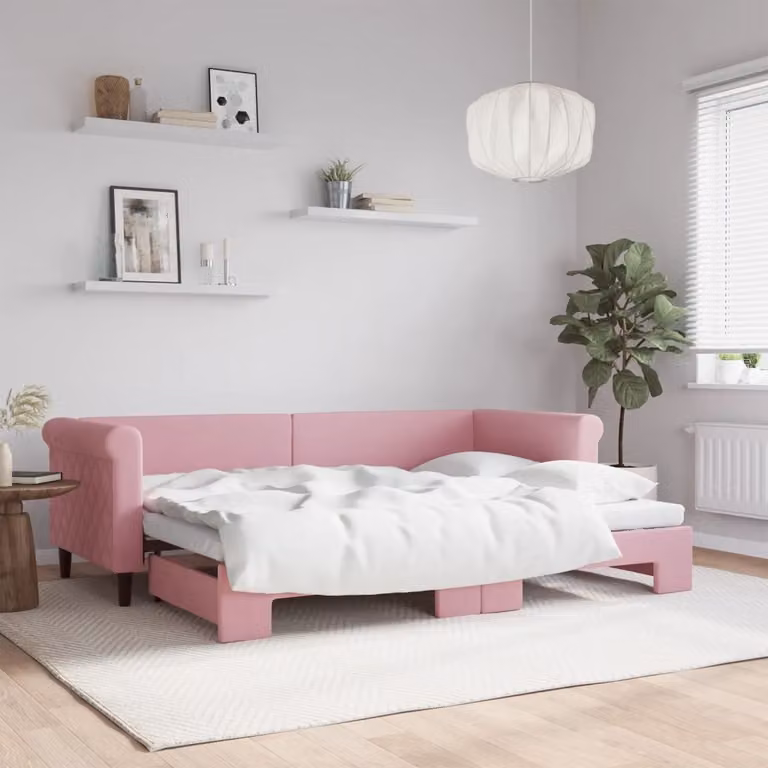 vidaXL Divano Letto con Letto Estraibile in Velluto Rosa L/P/H: 229 x 90 x 68 cm