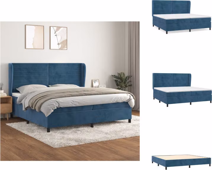 vidaXL Letto a molle con materasso blu scuro 200x200 cm in velluto - Letti e strutture letto