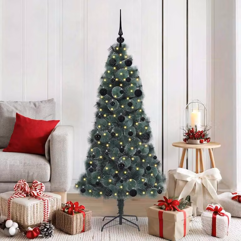 Maison Exclusive - Albero di Natale artificiale illuminato con set di palline verdi