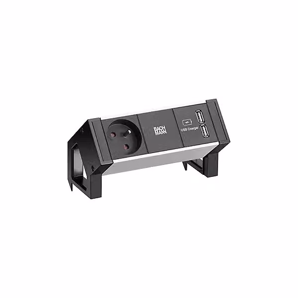 BACHMANN DESK2 ALU NERO 1xUTE 1xCaricatore USB 0,2 m GST18