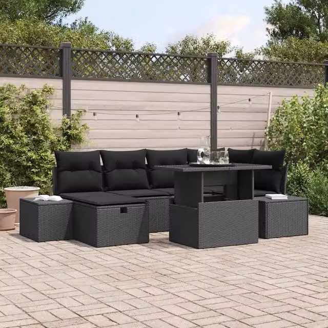 Set Divano da Giardino 7 pz Nero polyrattan 3361212