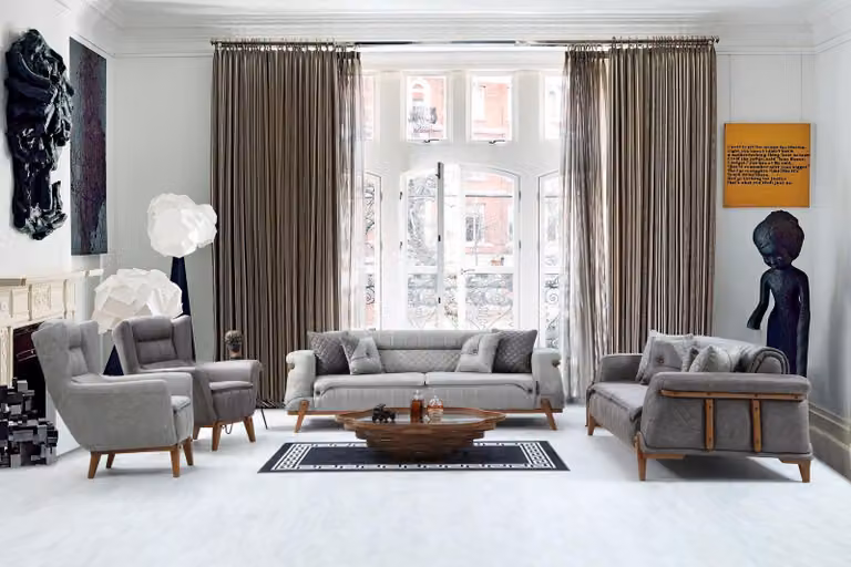 Hellgraue Wohnzimmer Polstergarnitur Designer Sofagarnitur Sessel 4tlg