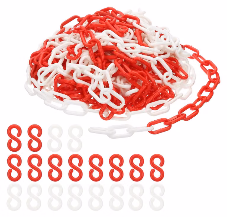 Catena di delimitazione in plastica, 14 metri, rosso/bianco, con maglie di 35x20x6 mm
