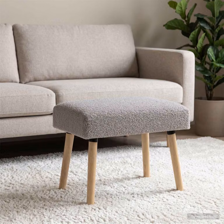 Panchina moderna vidaXL in tessuto bouclé grigio con struttura in legno, L: 110 cm, P: 40 cm, H: 45 cm