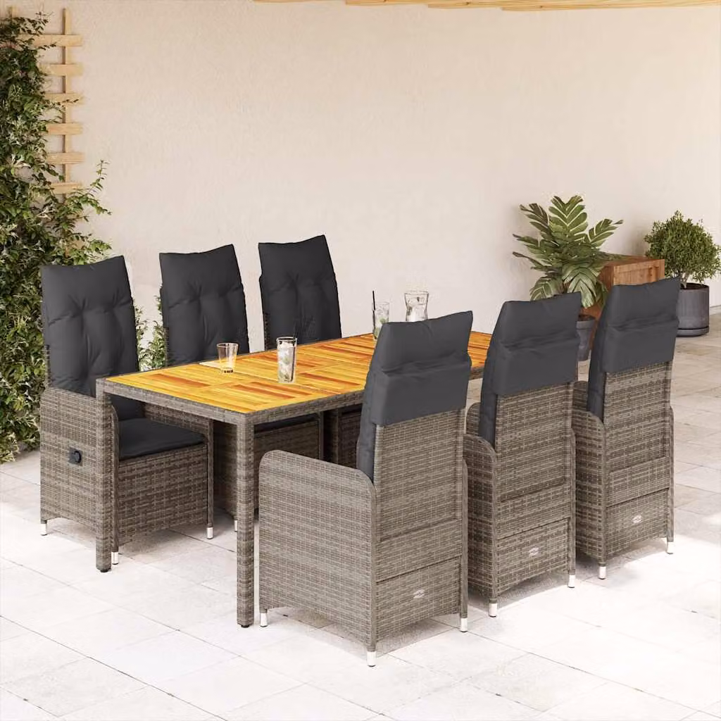vidaXL Set Bistrò da Giardino 7 pz in Polyrattan e Legno di Acacia Grigio – 1