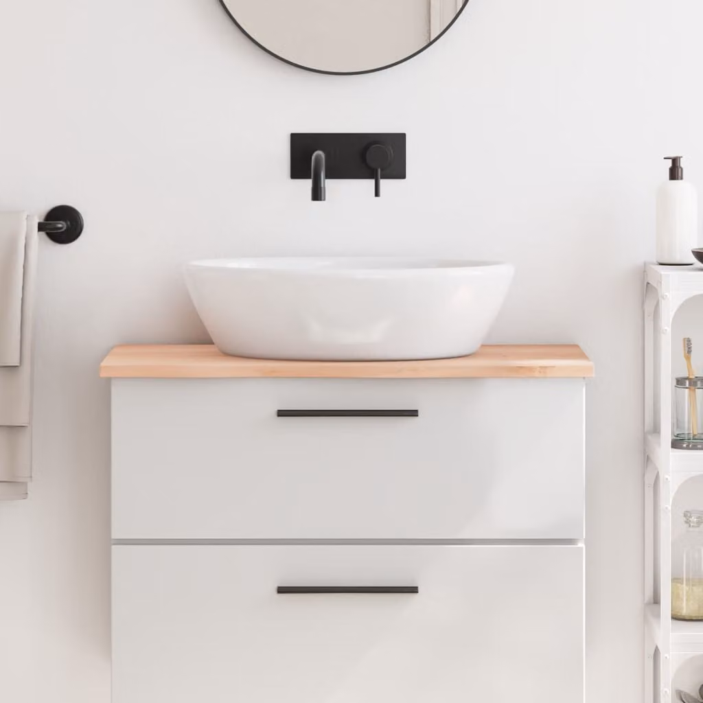 Piano da bagno vidaXL in legno massello non trattato, colore marrone, L 80 cm x P 30 cm x H 2 cm
