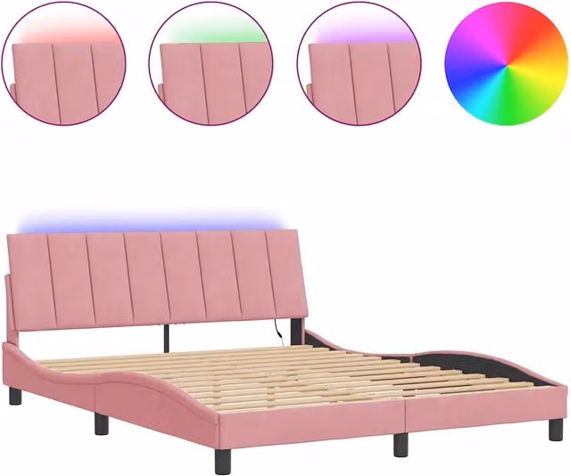 Letto matrimoniale | Letto per adulti | Giroletto con LED senza Materasso Hanko Rosa 160x200 cm in Velluto