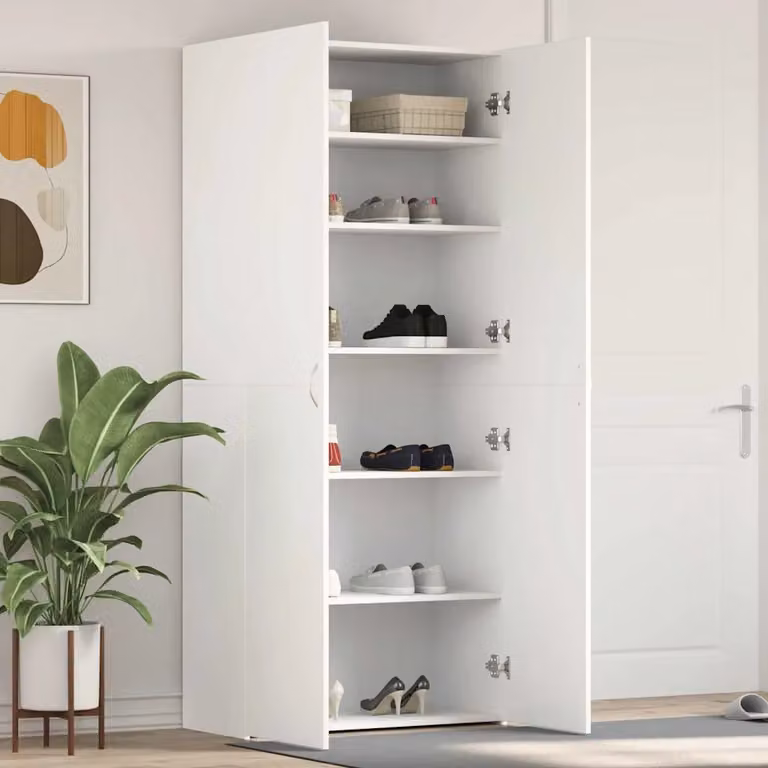 Mobile porta scarpe vidaXL in legno MDF bianco e argento L: 80 cm, P: 35.5 cm, H: 180 cm