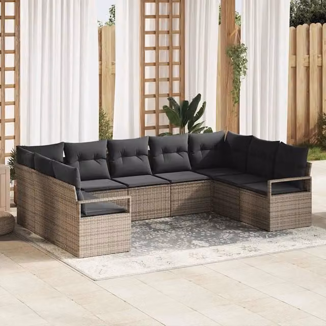 Set Divano da Giardino a L vidaXL in Polyrattan Grigio con Cuscini 9 pz – 1