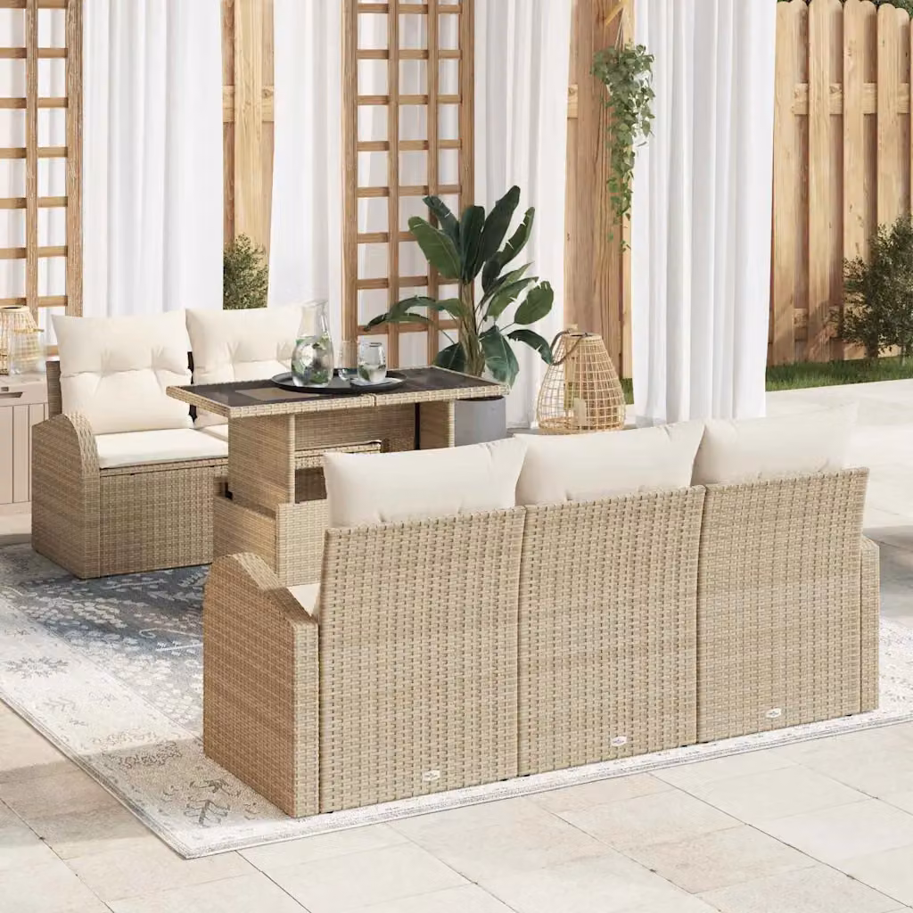 Set Divano da Giardino vidaXL 6 Pezzi Beige con Cuscini e Tavolino in Polyrattan e Acciaio – 1