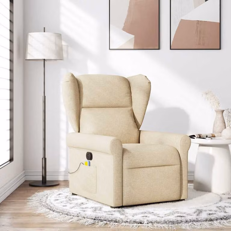vidaXL Poltrona Reclinabile Relax in Tessuto Beige con Braccioli e Reclinazione Manuale