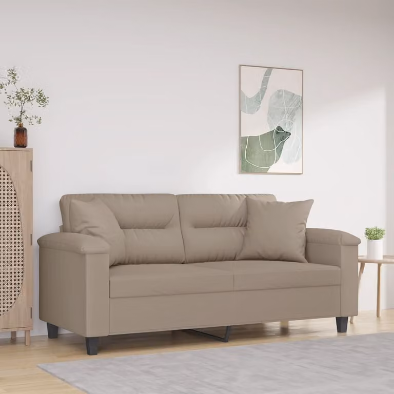 vidaXL Divano a 2 Posti Moderno in Microfibra con Cuscini, Colore Grigio/Beige