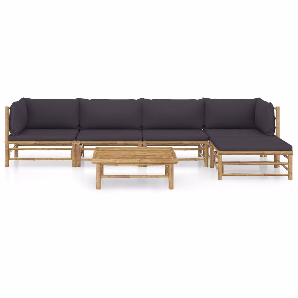 set di 6 pezzi per salotto da giardino con cuscini in bambù grigio scuro