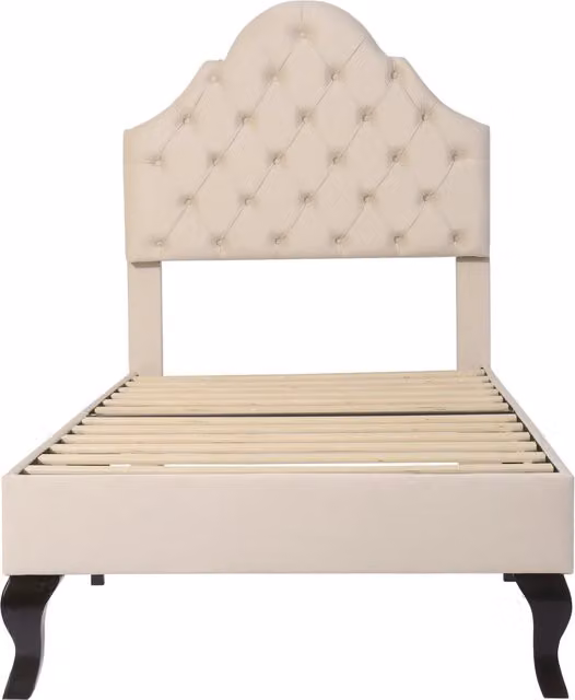 Letto singolo 90 × 200 cm con testiera regolabile imbottita e struttura stabile; senza materasso; in velluto beige