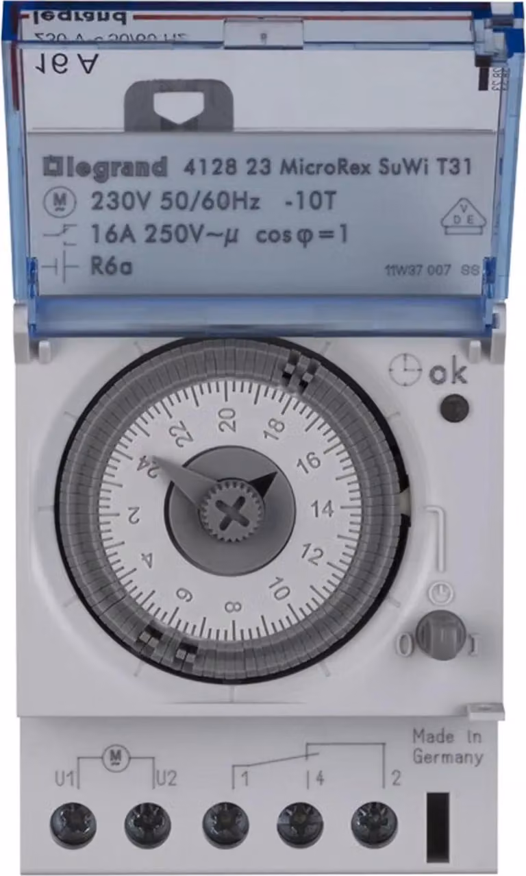 Legrand MicroRex T31 Su/Wi Plug&Play, timer giornaliero, impostazione automatica dell'ora all'accensione, 1 pz.
