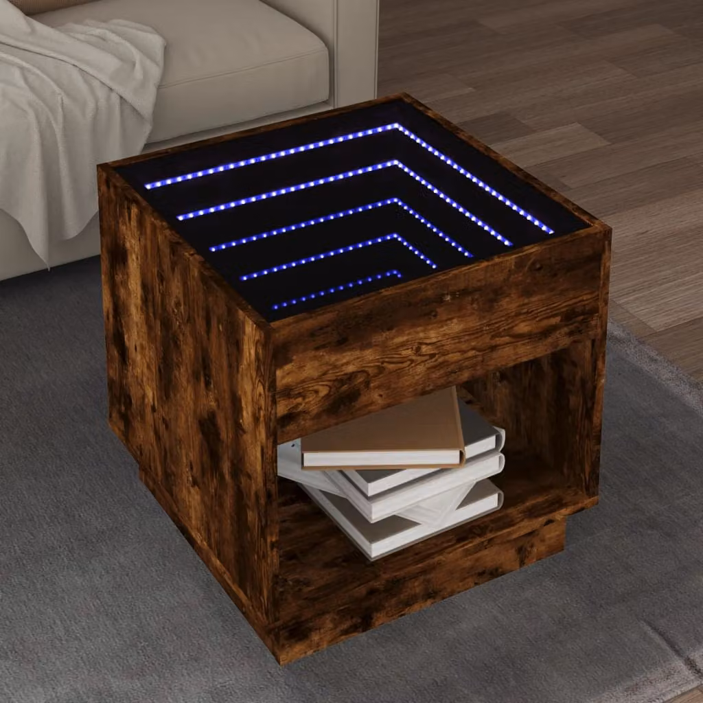 vidaXL Tavolino da Salotto Moderno con LED in Rovere Fumo Marrone L/P/H: 50 x 50 x 50 cm