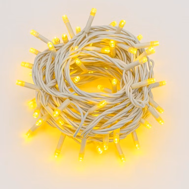 ETTROIT Catena Luminosa 100 LED, 10Mt, Luce Oro, Cavo Bianco, IP65, Prolungabile, Effetto Flash , ghirlanda nataliza, negozi, balcone