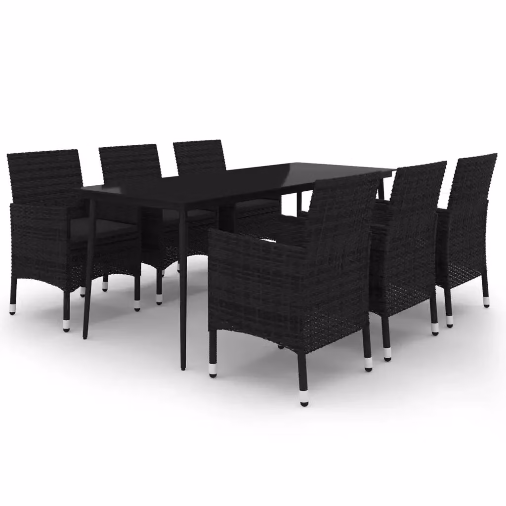 Set da pranzo da giardino vidaXL in rattan e metallo nero con tavolo in vetro, 7 pezzi – 2