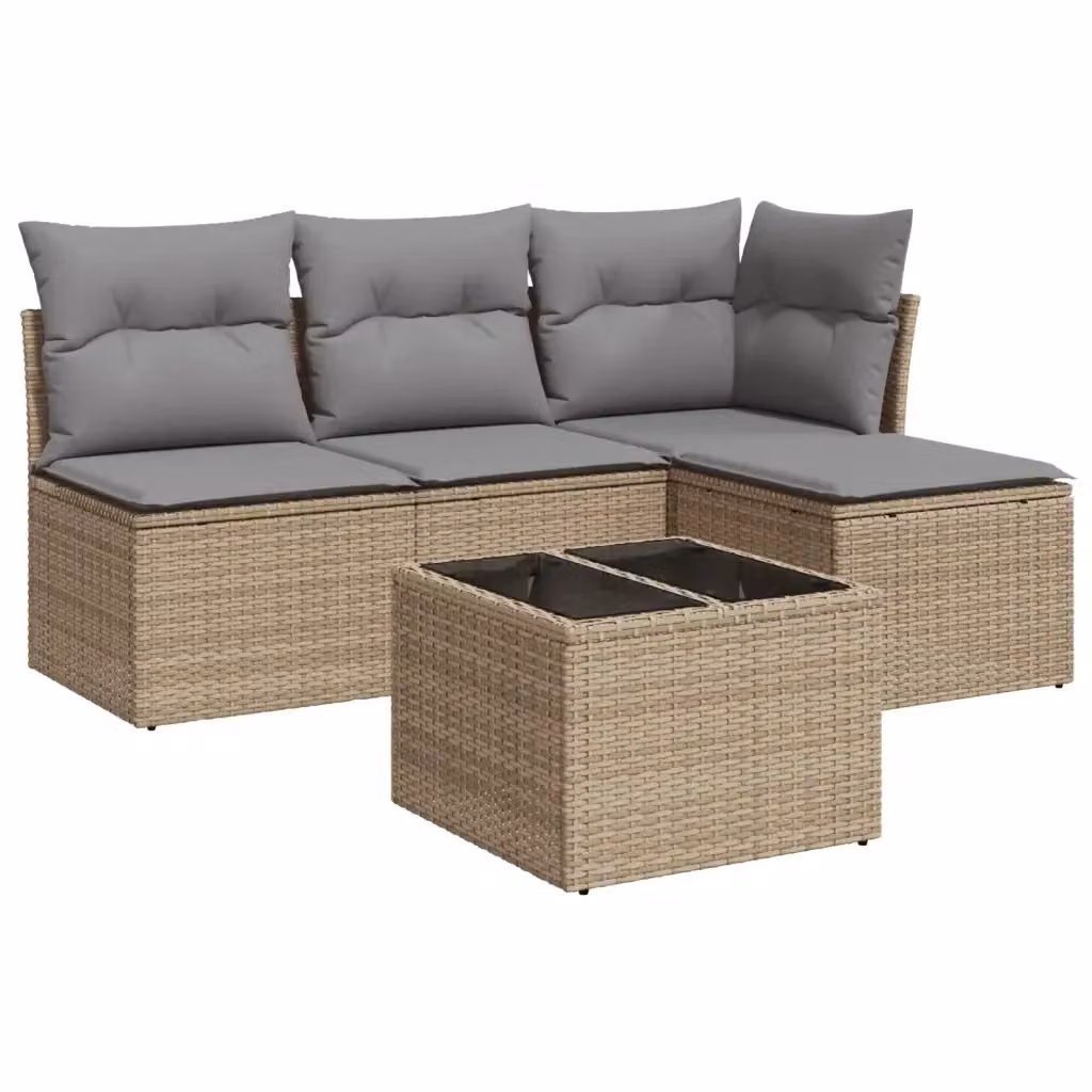 vidaXL Set Divano da Giardino 5 pz in Polyrattan Beige con Cuscini e Ottoman – 2
