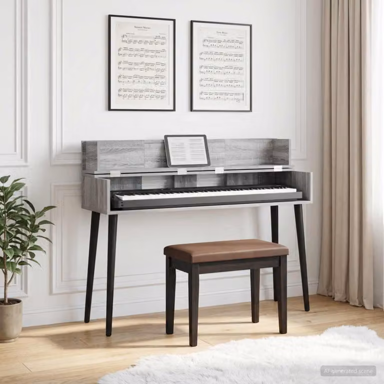 Scrivania da studio moderna vidaXL in MDF laminato grigio L: 152 cm, P: 40 cm, H: 19,5 cm