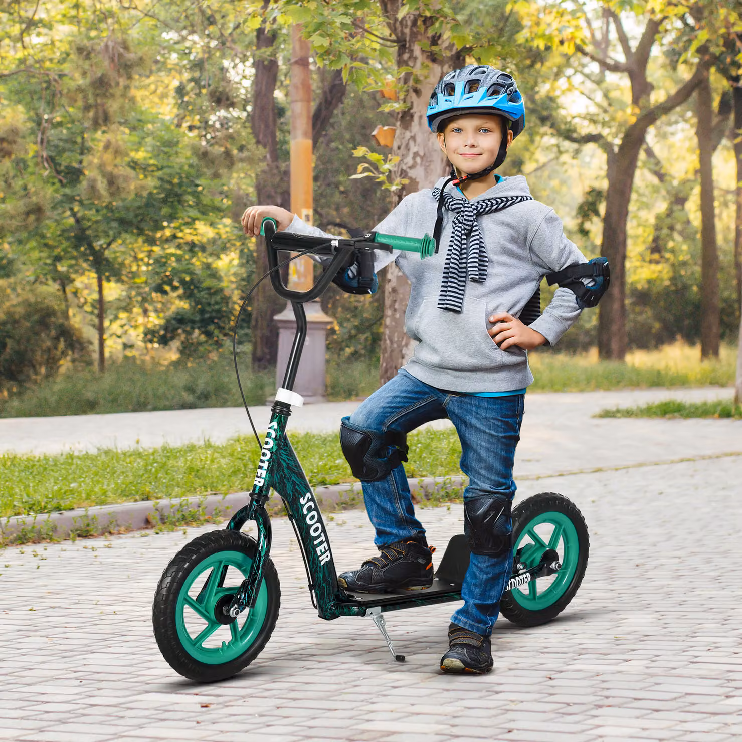 Trottinette AIYAPLAY per bambini con ruote grandi, altezza regolabile e freno posteriore, colore verde – 2