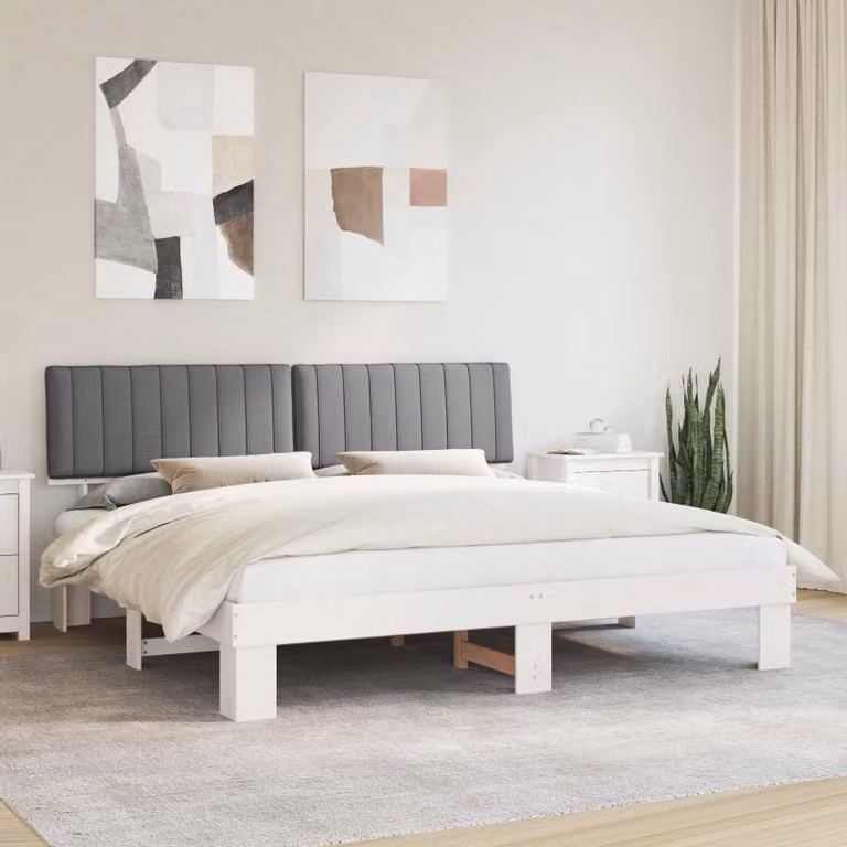 Letto con Testiera Rivestita vidaXL in Legno di Pino e Tessuto Grigio 200 x 200 cm