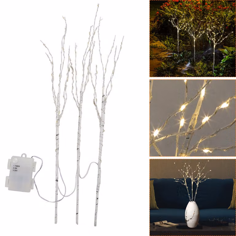 Jopassy LED luci fiabesche ramoscelli set di 3 luci fiabesche natalizie ramoscelli decorativi ramoscelli di betulla timer 50cm con 70 LED bianchi