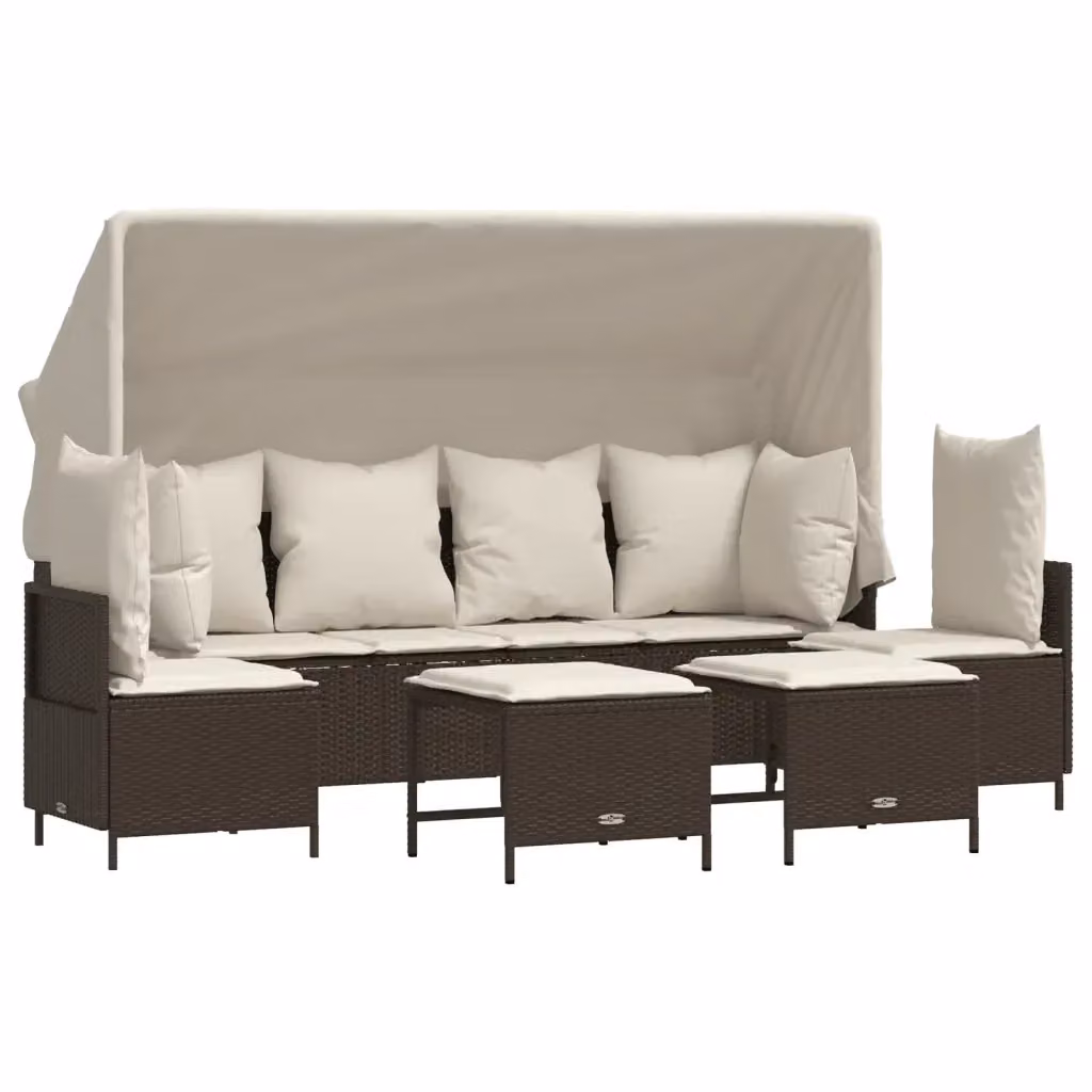 vidaXL Set Divano da Giardino 5 pz con Ottoman e Cuscini Marrone e Bianco in Polyrattan e Metallo – 2