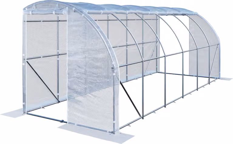 Serra Tunnel TOOLPORT con porta a battente, 2x3m telo in PE 180g/m² bianco trasparente