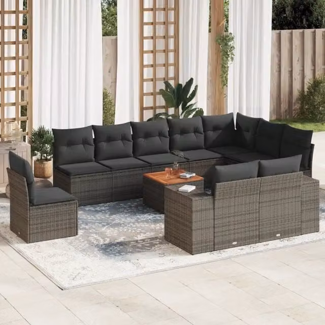 Set Divani da Giardino 11 pz con Cuscini in Polyrattan Grigio 3225500