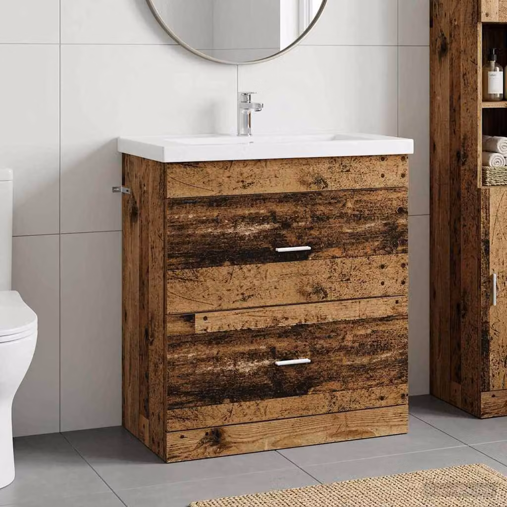 Mobiletto da bagno sottolavabo vidaXL in legno color marrone con cassetti e ante stile minimalista L 81,0 cm x P 37,5 cm x H 78,5 cm