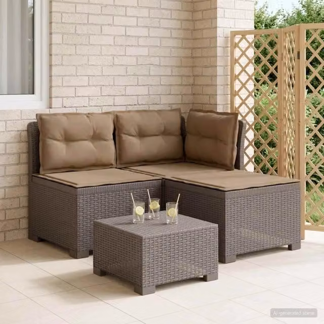 Divano da giardino 3 posti con cuscini in look rattan 3 posto 8011918